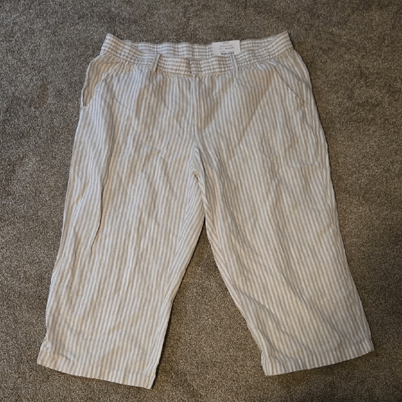 Liz Claiborne Crop Linen Cotton Stripe Pant Size 0X - Picture 1 of 8